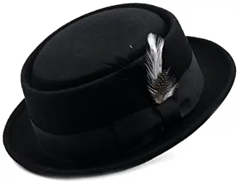 NYFASHION101 Mens Crushable Wool Felt Porkpie Hat w/Feather