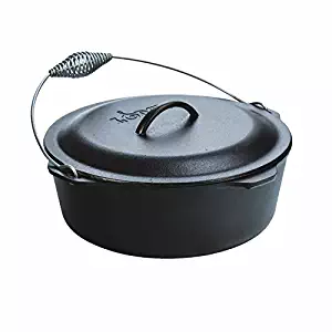 Lodge 9 Quart Cast Iron Dutch Oven. Pre Seasoned Cast Iron Pot and Lid with Wire Bail for Camp Cooking