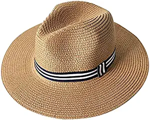 nobrand Unisex Straw Fedora Hat, Sun Hat, Beach Hat Palm Beige Wide Brim Straw Panama Beach Cap for Summer